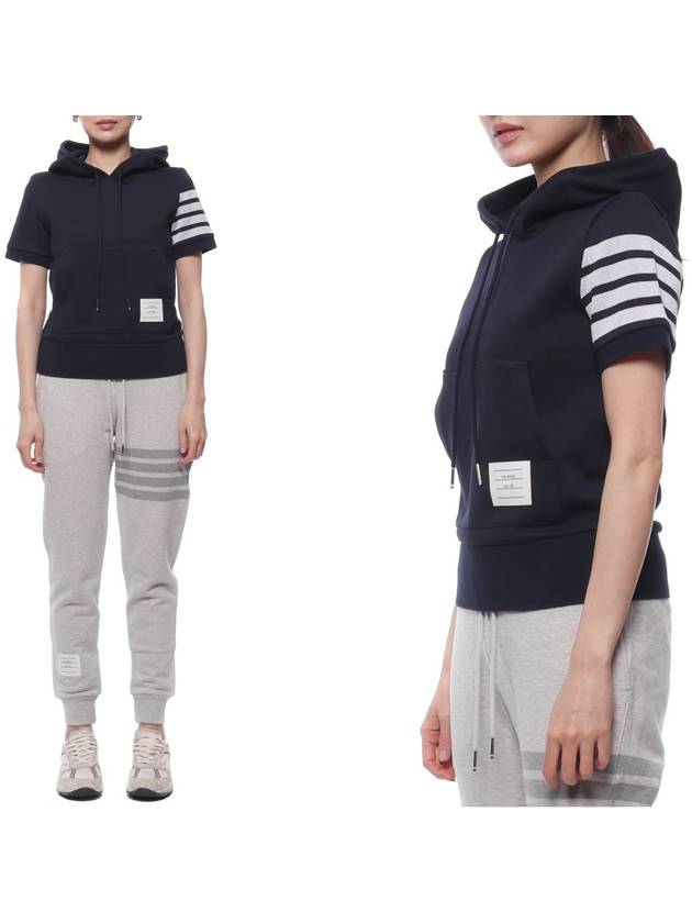 Double Face 4 Bar Short Sleeve Hoodie Navy - THOM BROWNE - BALAAN 3