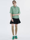 Small flower short sleeve stand collar shirt green 0116 - VOYONN - BALAAN 5