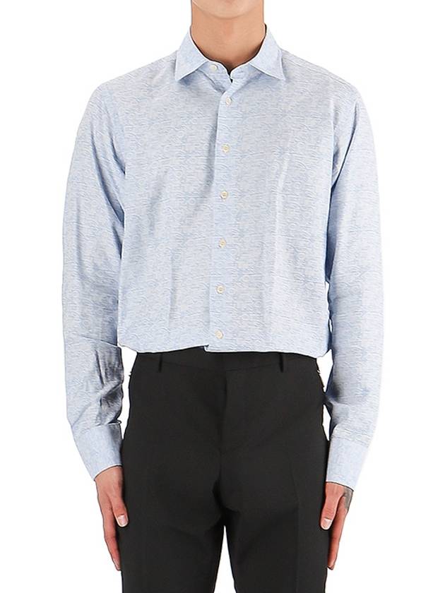 Men's Logo Jacquard Long Sleeve Shirt Blue - ETRO - BALAAN.