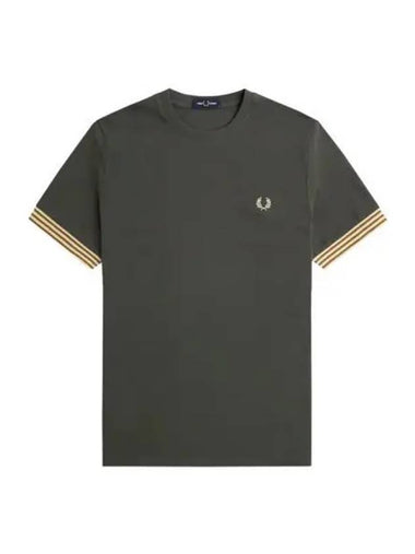 Fred Perry Striped Cuff Short Sleeve T Shirt Field Green - FRED PERRY - BALAAN 1