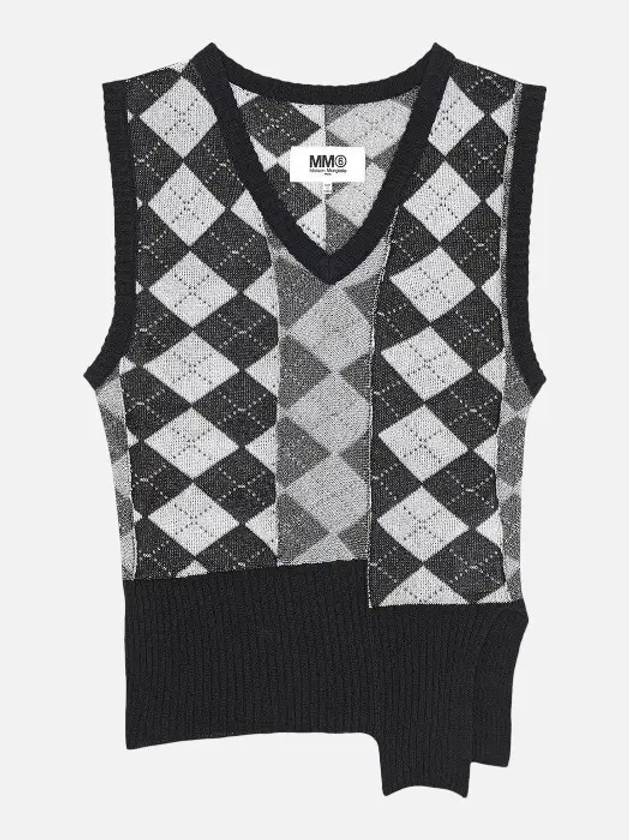 V-neck Argyle Knit Vest Black - MAISON MARGIELA - BALAAN 2