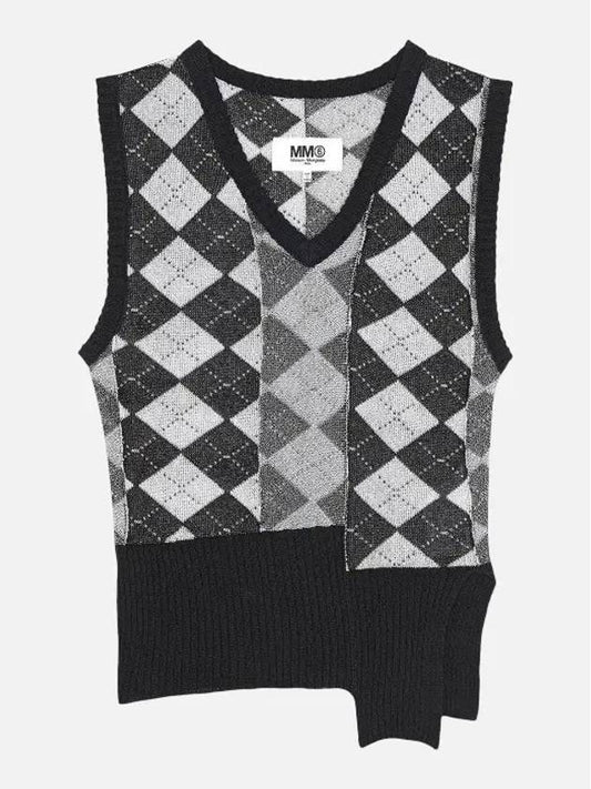 V-neck Argyle Knit Vest Black - MAISON MARGIELA - BALAAN 2