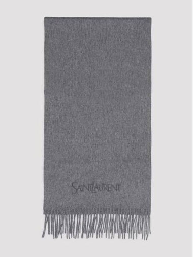 Logo Embroidered Cashmere Muffler Graphite - SAINT LAURENT - BALAAN 1