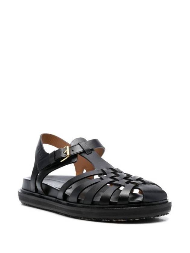 Leather Flat Sandals Black - MARNI - BALAAN 3