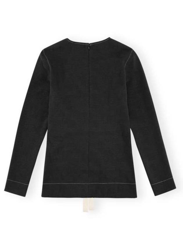 Jacquard Ruched Long Sleeve T-Shirt Black - GANNI - BALAAN 2