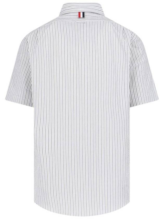 Men's Striped Short Sleeve Shirt White - THOM BROWNE - BALAAN 3