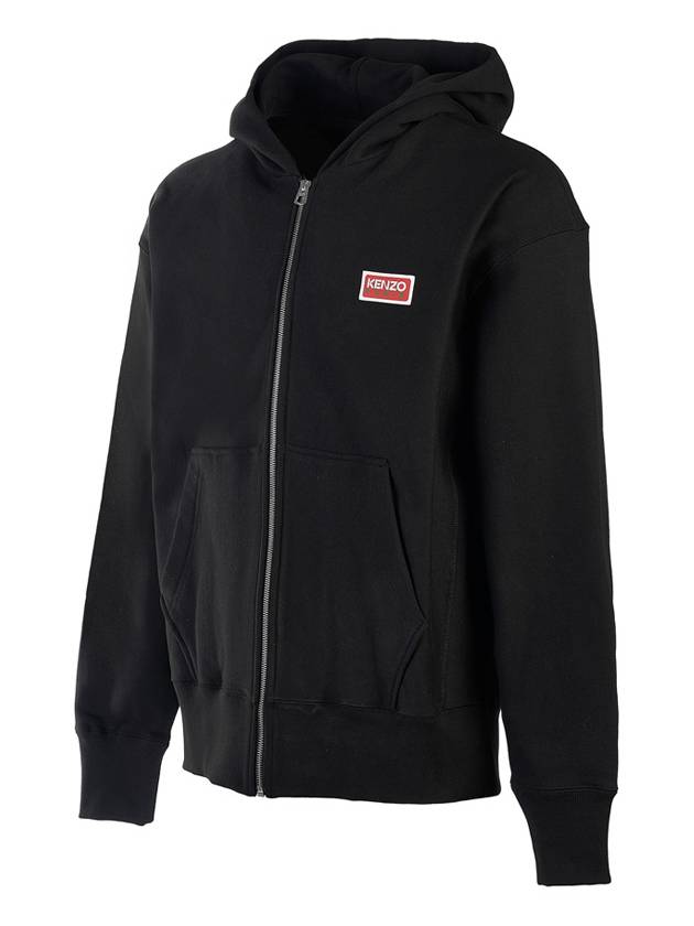 Logo Print Cotton Zip-Up Hoodie Black - KENZO - BALAAN 4