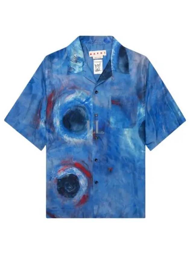 Haboutai Print Silk Short Sleeve Shirt Blue - MARNI - BALAAN 2