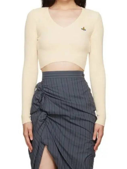 Bea Cropped V-Neck Knit Top Ivory - VIVIENNE WESTWOOD - BALAAN 2