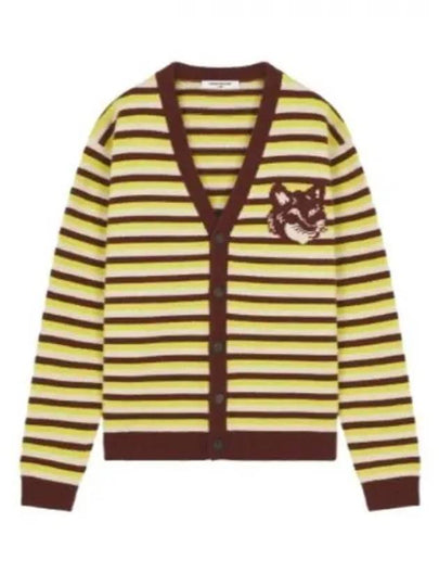 Fox Head Intarsia Striped Comfort Cardigan Pecan Wild Bergamot - MAISON KITSUNE - BALAAN 2