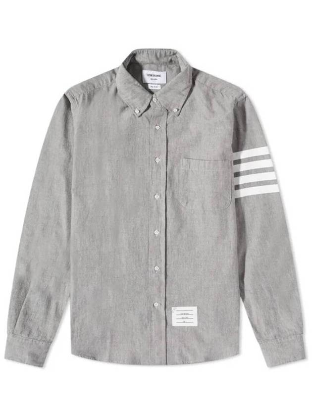 Men's Diagonal Shambray Print Nametag Straight Fit Long Sleeve Shirt Medium Grey - THOM BROWNE - BALAAN 2