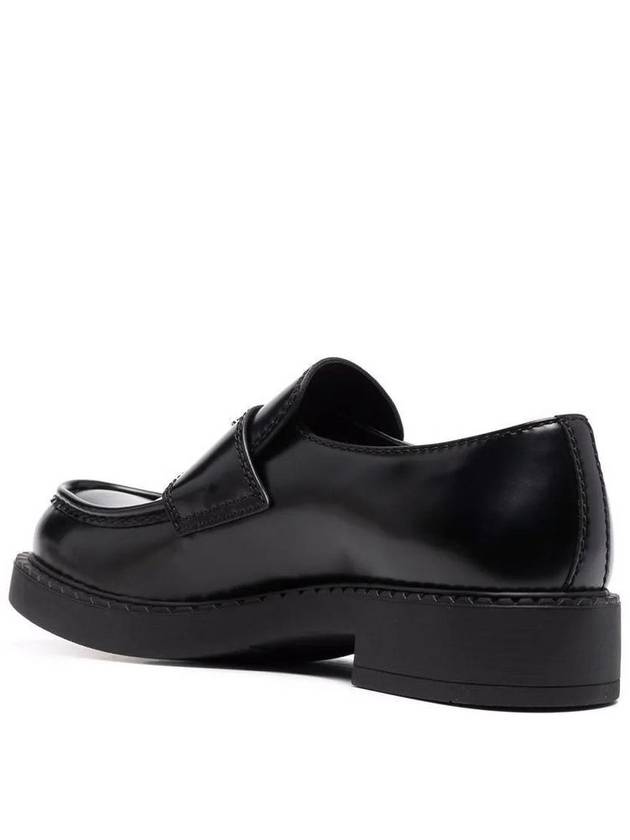 Chocolate Brushed Leather Loafers Black - PRADA - BALAAN 4