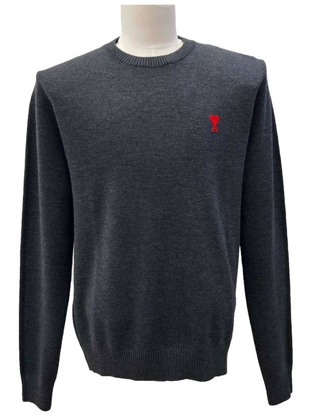 Men's Mini Heart Logo Merino Wool Knit Top Grey - AMI - BALAAN 2