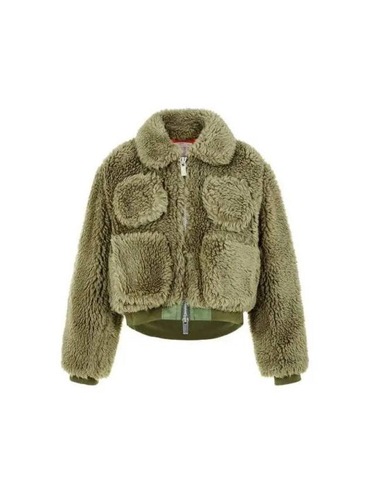 Shearling cropped collar blouson green 270937 - SACAI - BALAAN 1