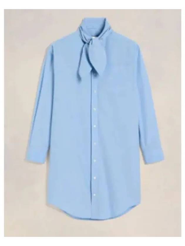 Scarf Collar Shirt Short Dress Blue - AMI - BALAAN 2