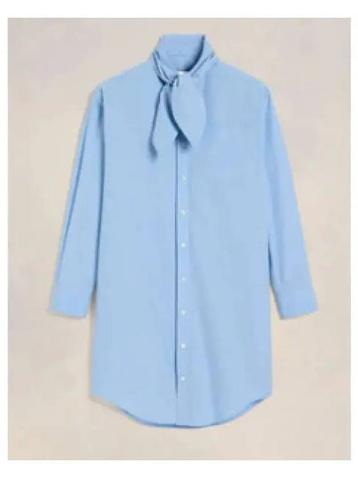 Scarf Collar Shirt Short Dress Blue - AMI - BALAAN 2