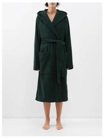 Women's organic cotton terry hooded bathrobe green BT FG - TEKLA - BALAAN 1