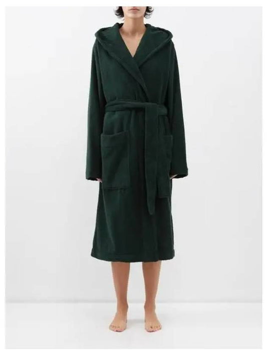 Women's organic cotton terry hooded bathrobe green BT FG - TEKLA - BALAAN 1