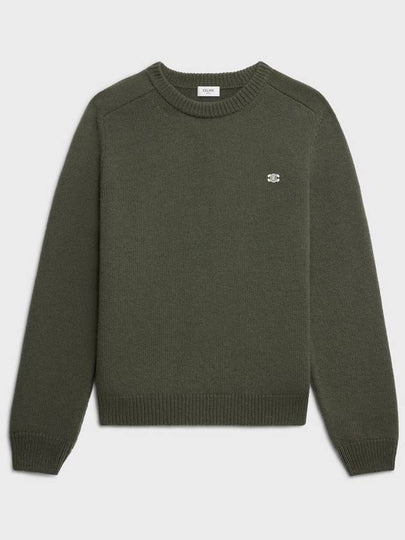 Men's Triomphe Crew Neck Cashmere Wool Knit Top Khaki - CELINE - BALAAN 2