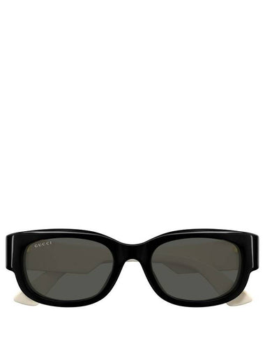 Eyewear Shiny Side Logo Oval Sunglasses Black Grey - GUCCI - BALAAN 1