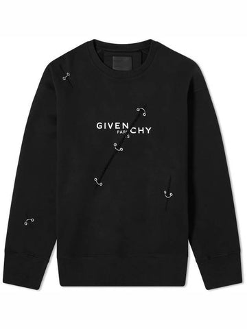 Silver Metal Detail Logo Print Sweatshirt Black - GIVENCHY - BALAAN 1