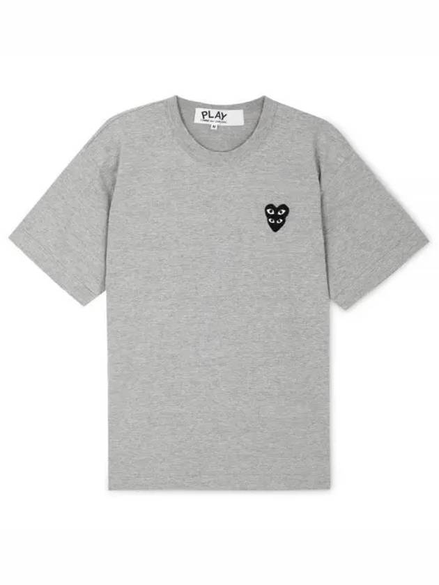 Double Black Heart Wappen Short Sleeve T-Shirt Grey - COMME DES GARCONS - BALAAN 2