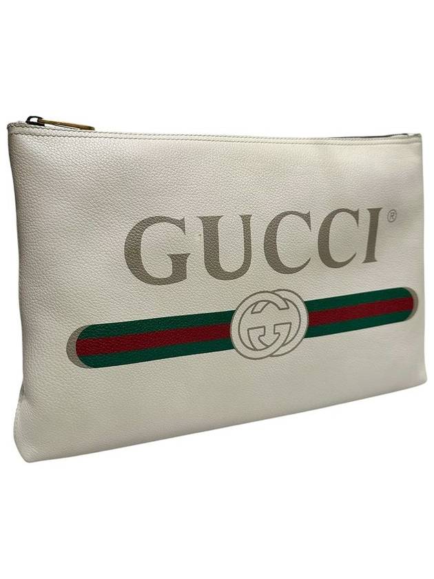 500984 WEB logo strip white leather large clutch bag - GUCCI - BALAAN 2