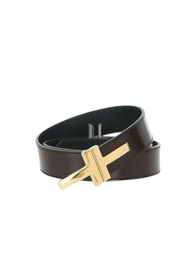 T Buckle Leather Belt 30MM Dark Brown· - TOM FORD - BALAAN 2