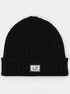 Extra Fine Merino Wool Logo Beanie Black - CP COMPANY - BALAAN 3