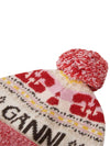 Logo Graphic Intarsia Knit Beanie Red - GANNI - BALAAN 6