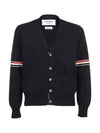 Milano Stitch Sprite Armband Cotton V-neck Cardigan Navy - THOM BROWNE - BALAAN 2