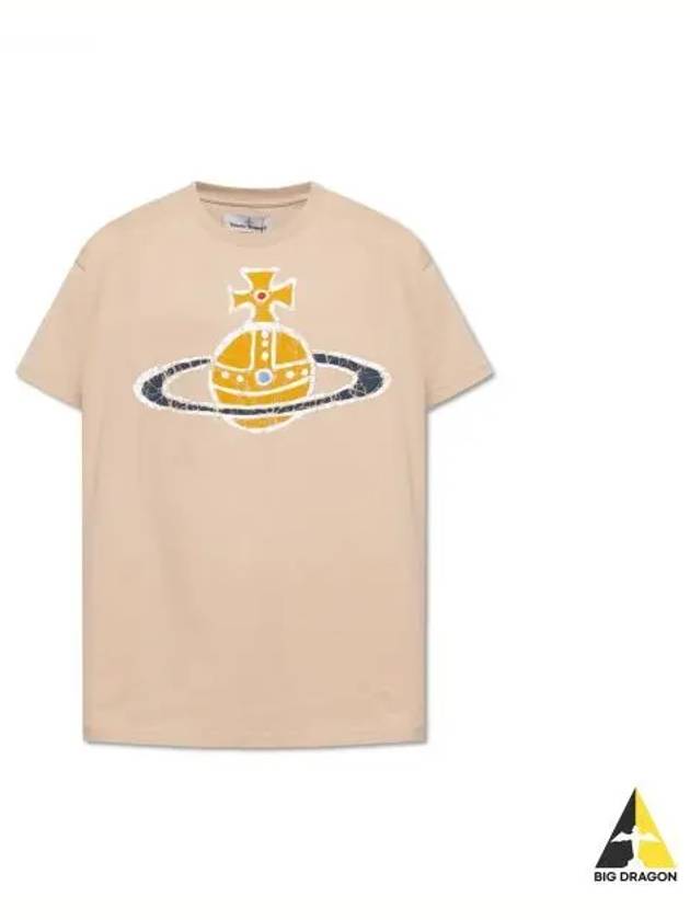 Women's Print Logo Short Sleeve T-Shirt Beige - VIVIENNE WESTWOOD - BALAAN 2