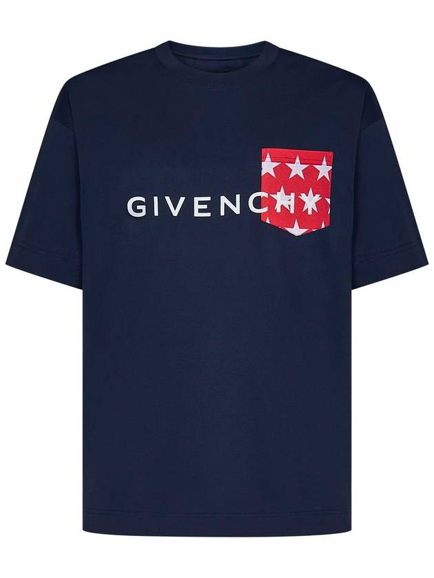 Logo Print Crew Neck Short Sleeved T-Shirt Blue - GIVENCHY - BALAAN 2