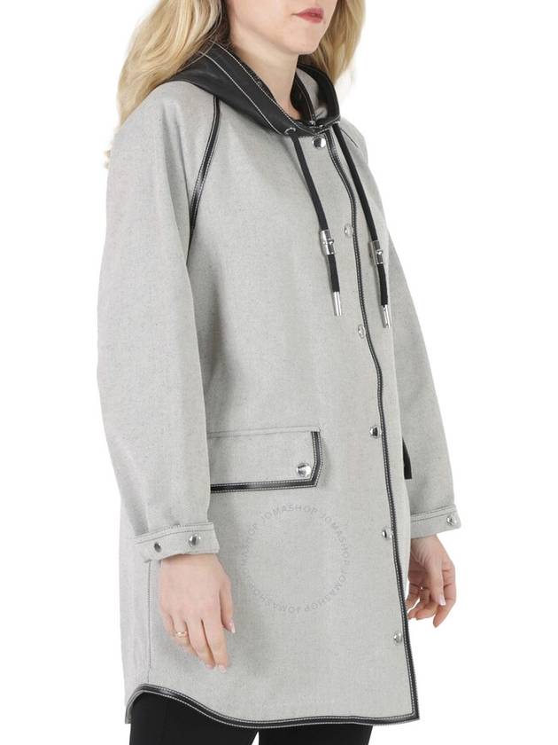 Burberry Ladies Black Melange Cotton-Canvas Leather-Trimmed Hooded Coat, Size Small - BURBERRY - BALAAN 3