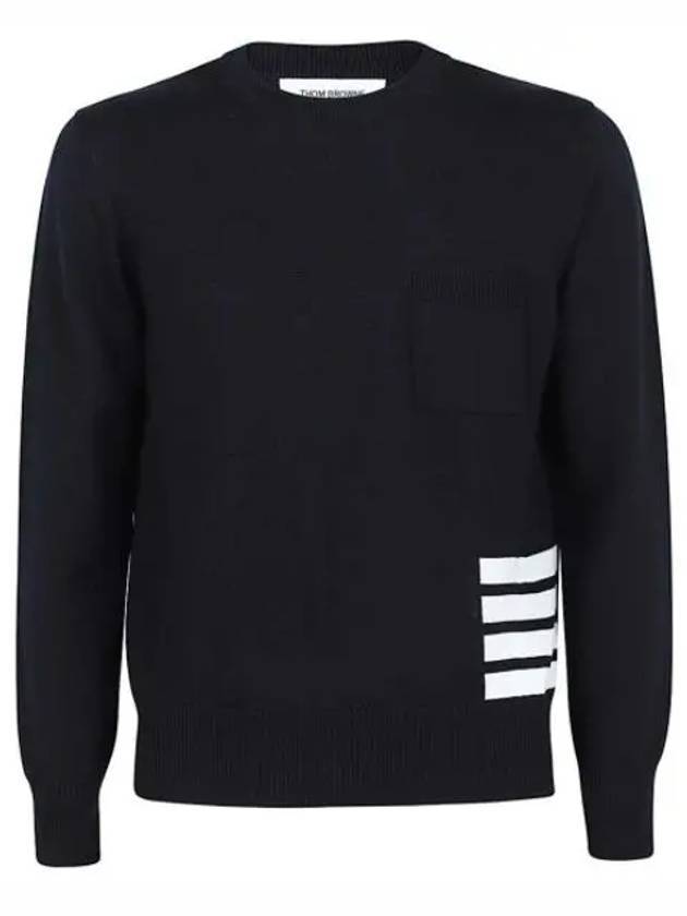 Diagonal Striped Merino Wool Pocket Pullover Knit Top Navy - THOM BROWNE - BALAAN 1