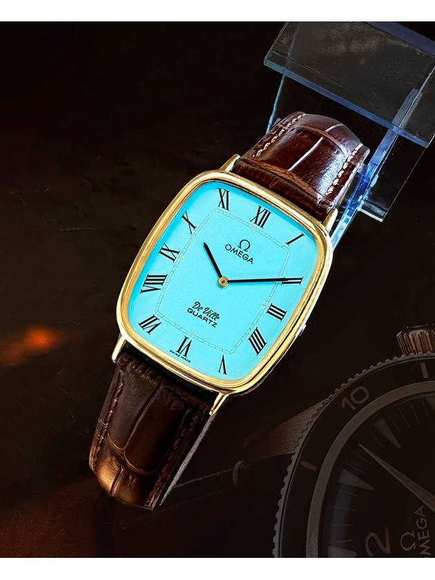 Deville Turquoise Roman Dial 18K Gold Plated Men s Quartz Leather Watch - OMEGA - BALAAN 7