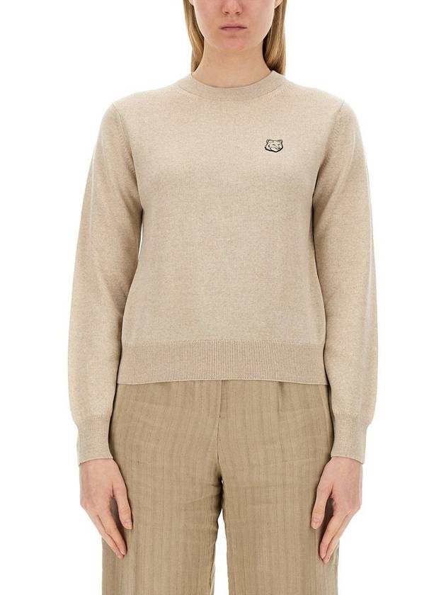 Bold Fox Head Wool Knit Top Light Beige Melange - MAISON KITSUNE - BALAAN 3