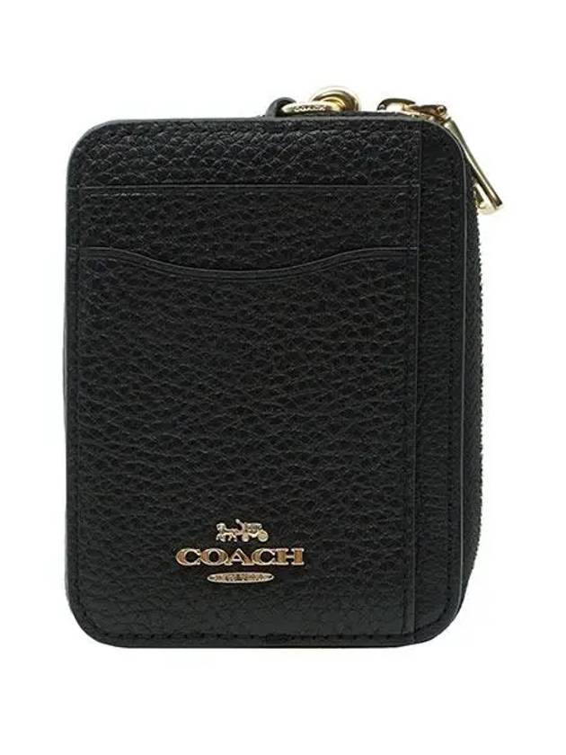 Logo Patch Leather Zipper Card Wallet Black - COACH - BALAAN 3