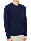 Men's Mini Heart Logo Merino Wool Knit Top Dark Navy - AMI - BALAAN 4