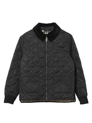 Kids Corduroy Collar Diamond Quilted Jacket Black - BURBERRY - BALAAN 1