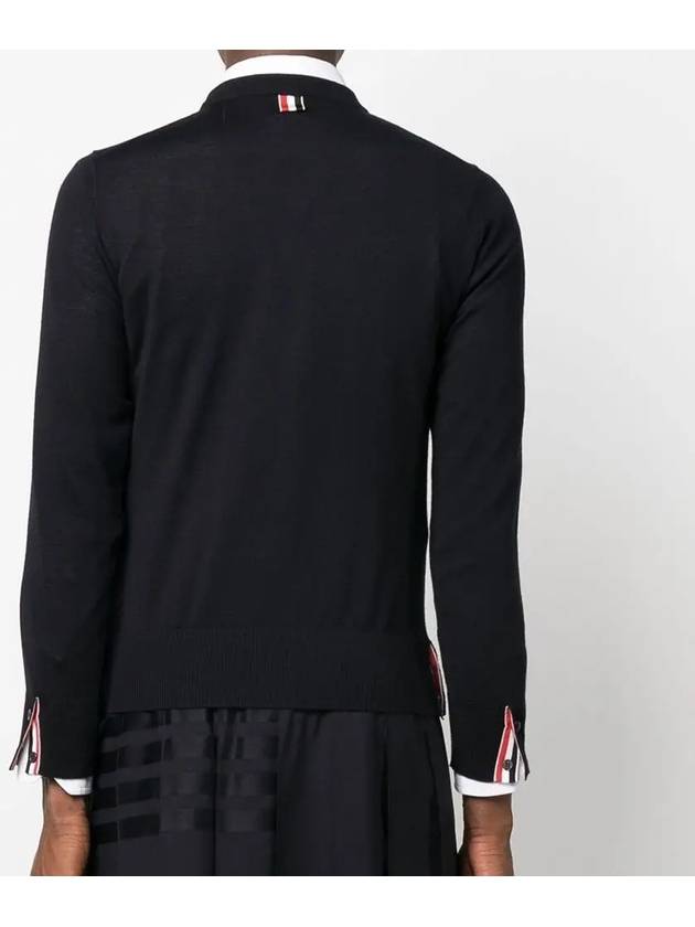 Intarsia Stitch Crew Neck Merino Wool Knit Top Navy - THOM BROWNE - BALAAN 4