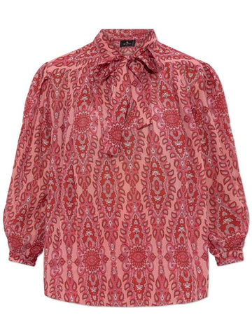 Etro Patterned Top With Decorative Tie At The Neckline, Women's, Red - ETRO - BALAAN 1