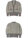 Mohair Tweed 4-Bar Classic V-neck Cardigan Light Grey - THOM BROWNE - BALAAN 4