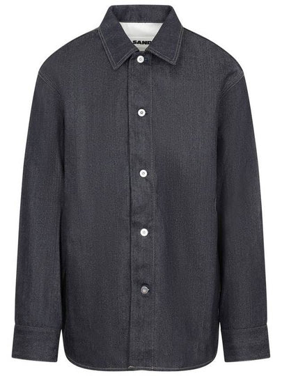 Stitching Detail Relaxed Fit Denim Cotton Long Sleeve Shirt Dark Blue - JIL SANDER - BALAAN 2