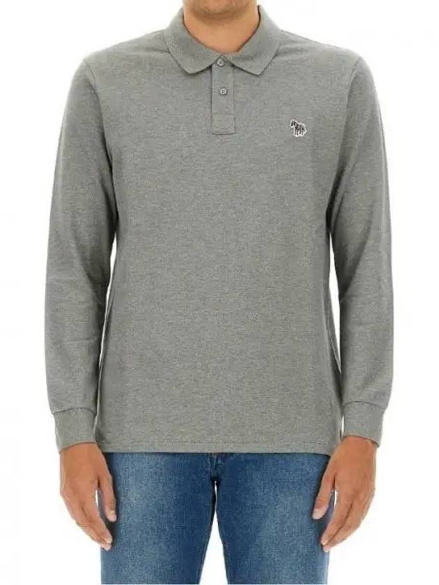 Zebra Patch Long Sleeve Polo Shirt Grey - PAUL SMITH - BALAAN 2