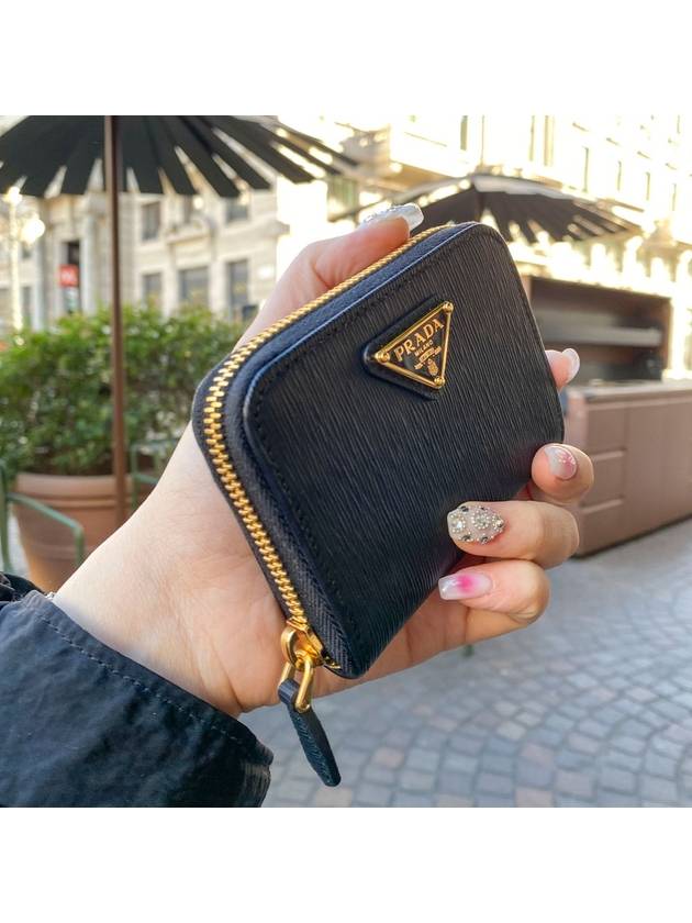 Vitello Triangle Logo Zip Around Coin Purse Black - PRADA - BALAAN 4