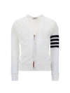 4 Bar Open Raschel Stitch V Neck Cardigan White - THOM BROWNE - BALAAN 8