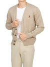 Red Heart Logo Merino Wool Cardigan Beige - AMI - BALAAN 5