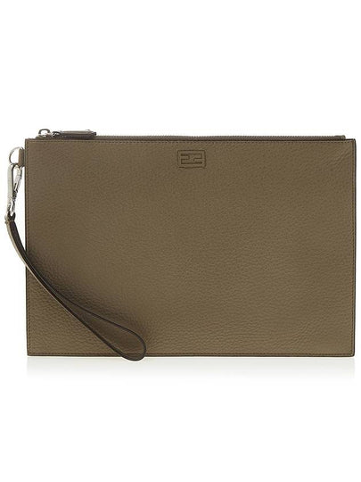 FF Logo Flat Leather Clutch Bag Beige - FENDI - BALAAN 2