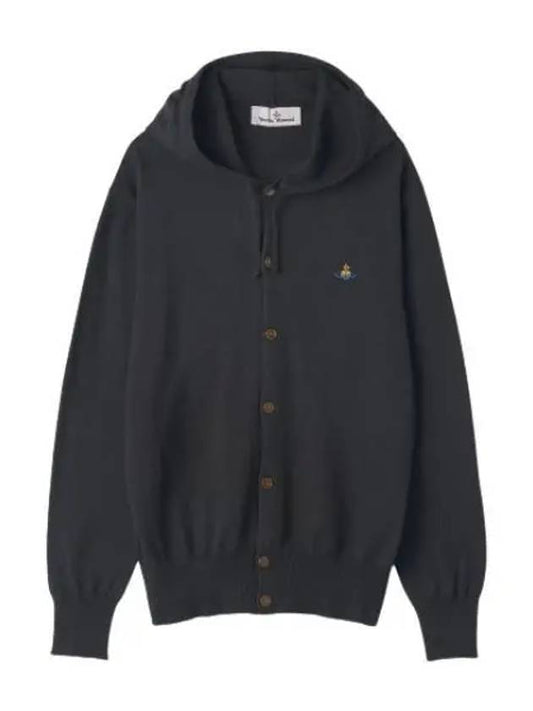 Logo embroidered button hooded knit black - VIVIENNE WESTWOOD - BALAAN 1